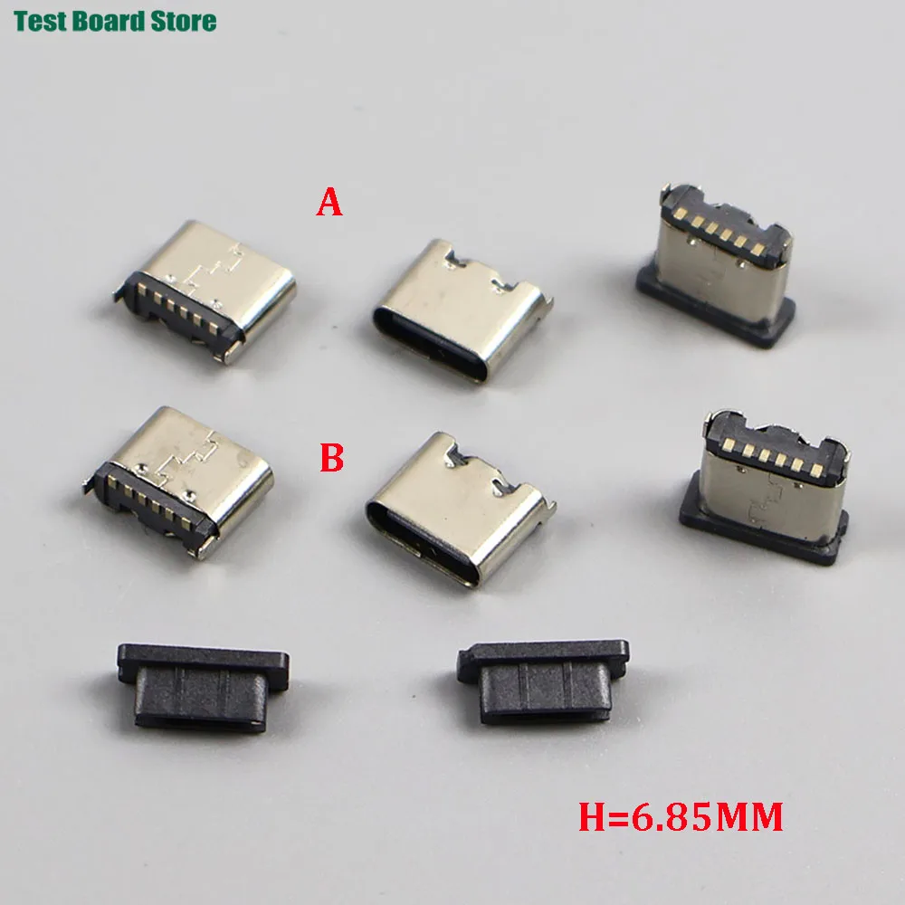 2/5/10Pcs 6 Pin Vertical SMT Socket Connector USB Type C 3.1 Female SMD For PCB Design DIY High Current Charging 6P