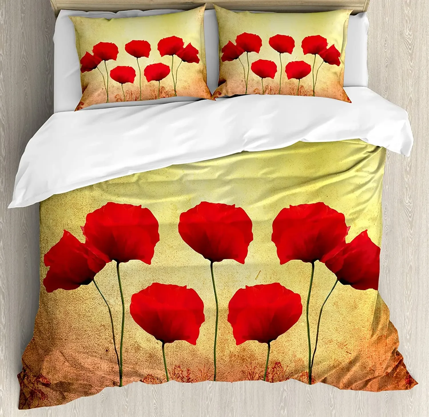 

Red Poppy Flower Plant Nature 3pcs Bedding Set For Bedroom Double Bed Home Textile Duvet Cover Quilt Cover Pillowcase