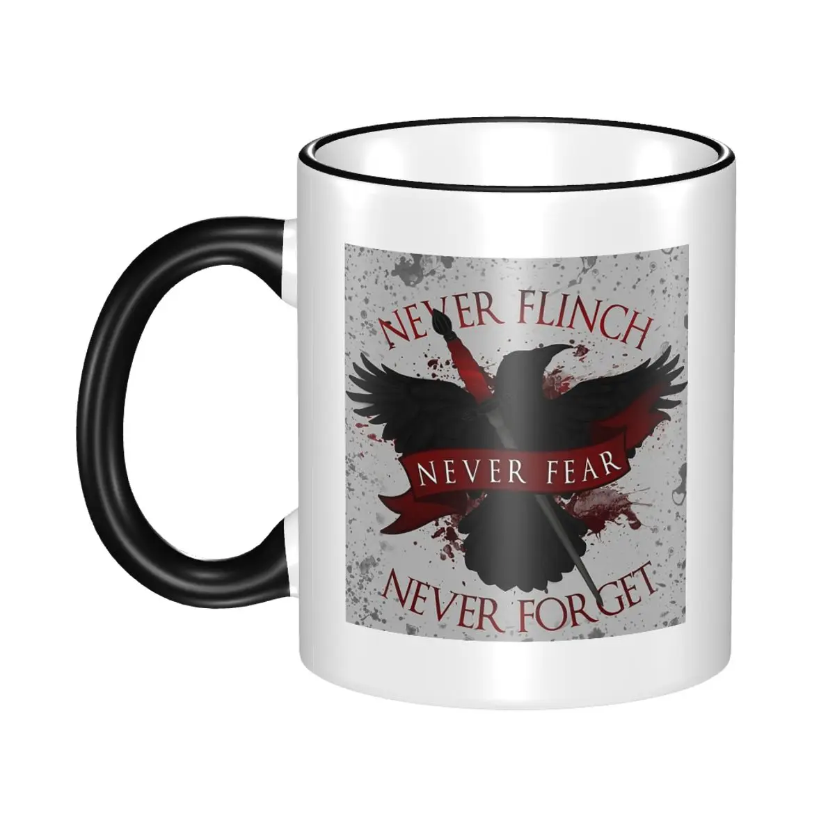 'Never Flinch, Never Fear, Never Forget' Nevernight Mug Funny Ceramic Coffee Cups Tea Mugs Milk Cup Drinkware Gift for Friends