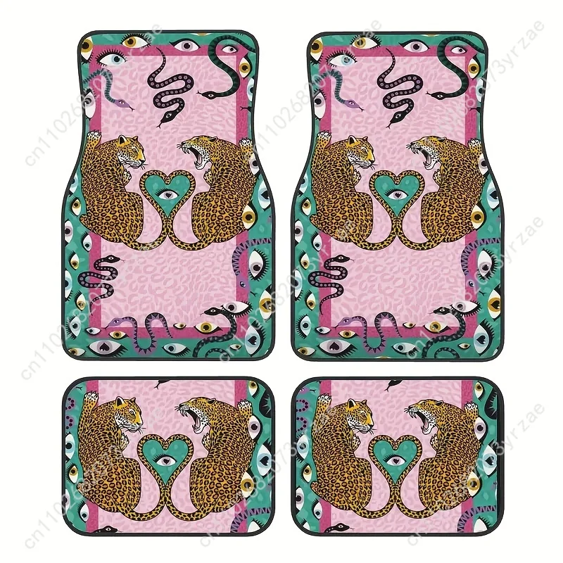 

Artistic Leopard 4pcs Universal Car Floor Mats All-Season Fashionable Auto Interio Absorbent Non-Slip Washable Car Floor Mats