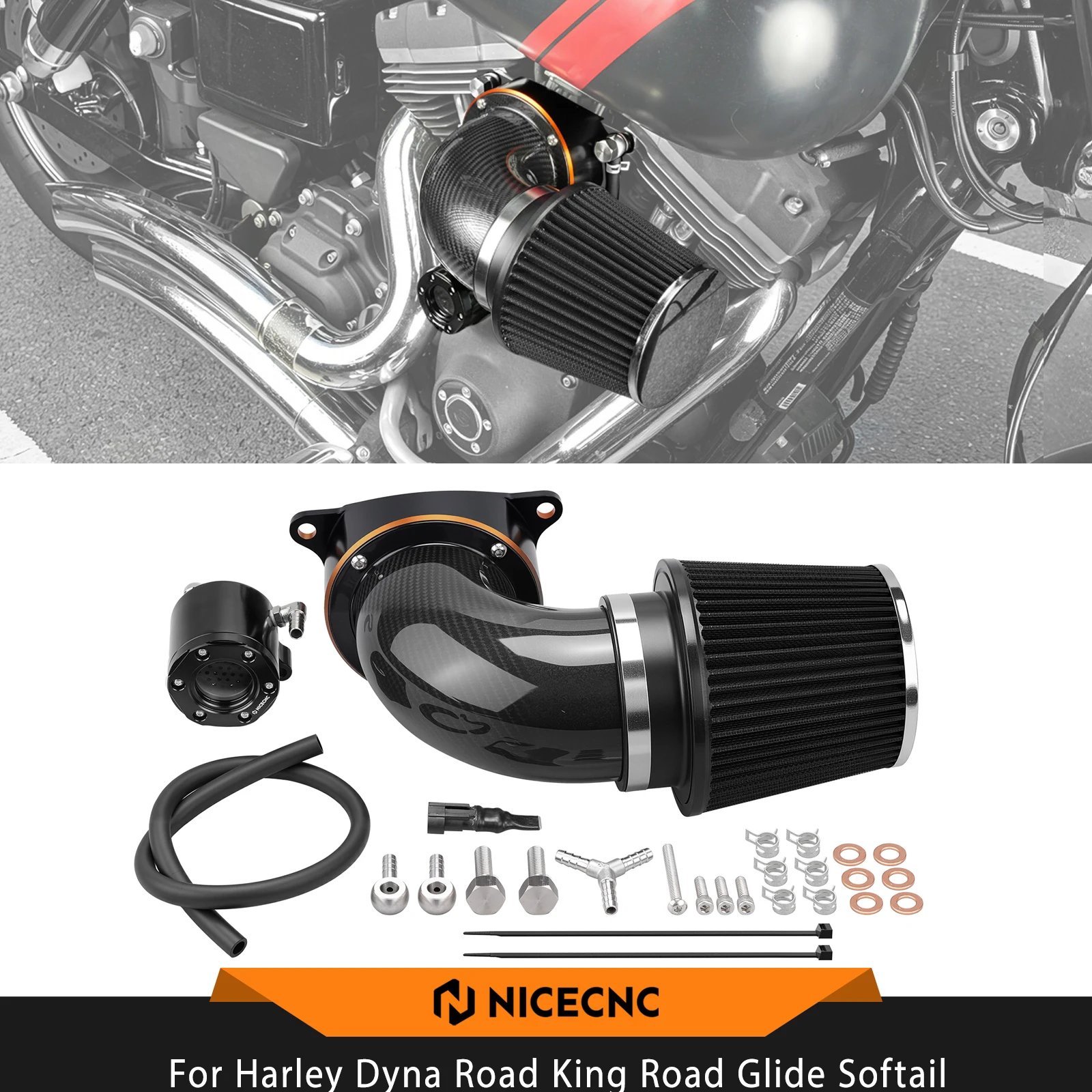 Für Harley Road King FLHR Road Glide FLTRX /Special 15-16 NICECNC Vorwärtsgerichteter Luftfilter-Kit Softail Dyna Fat Bob Low Rider
