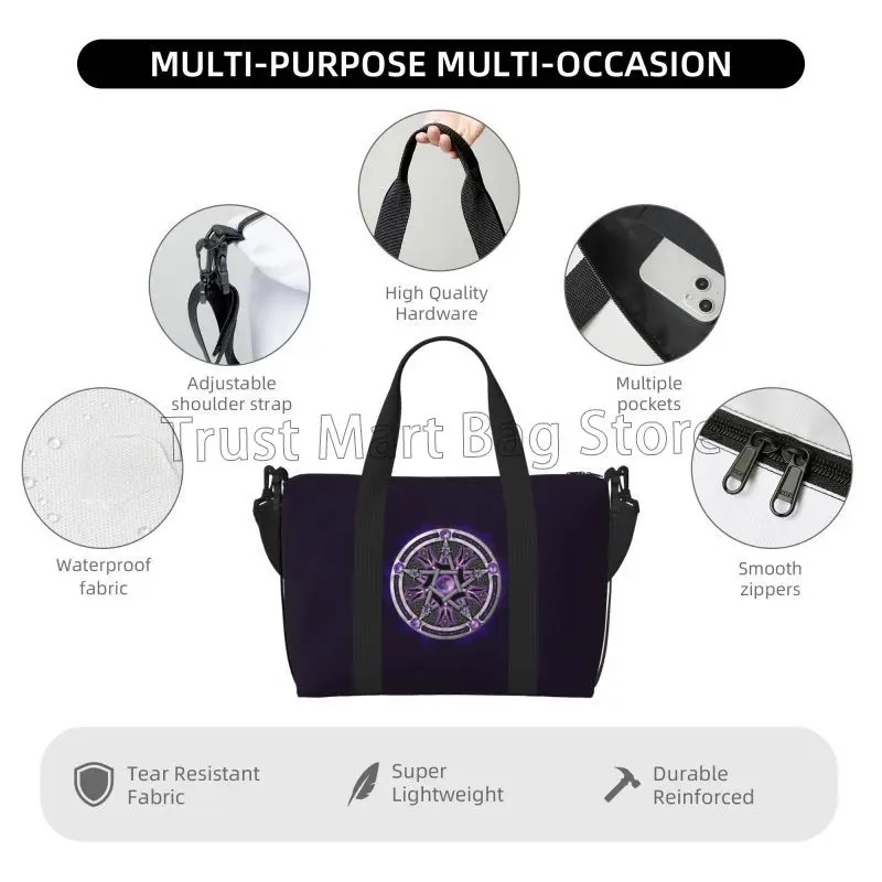 Lila Wicca Wiccan Star Pentagram Pentagramm Reisetaschen Weekender Übernachtungstasche Wasserdichte Handgepäcktaschen Sport Sporttasche