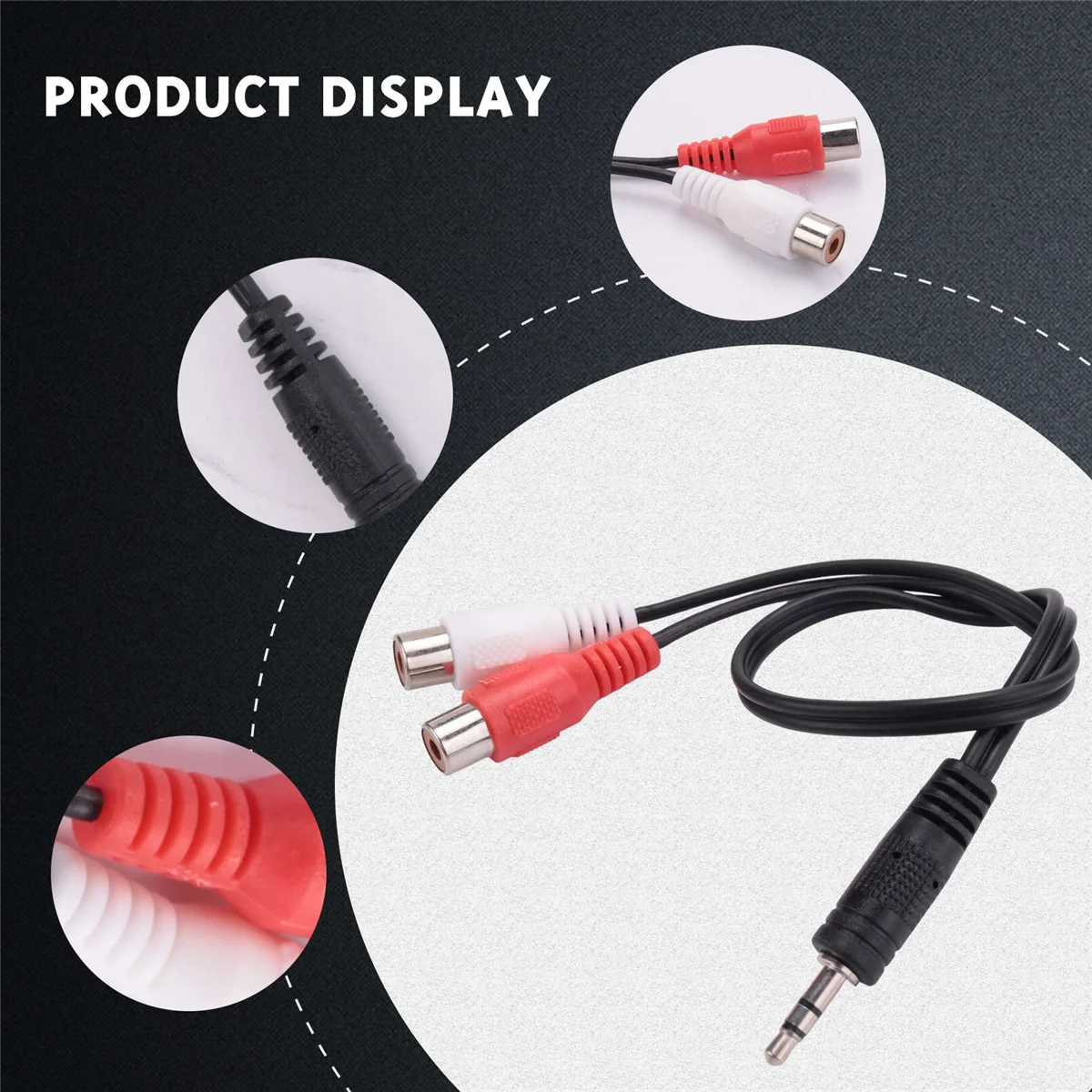 3.5mm stereo adapter headphone jack to 2 RCA jack adapter audio cable, 3.5mm Male to 2x RCA Female