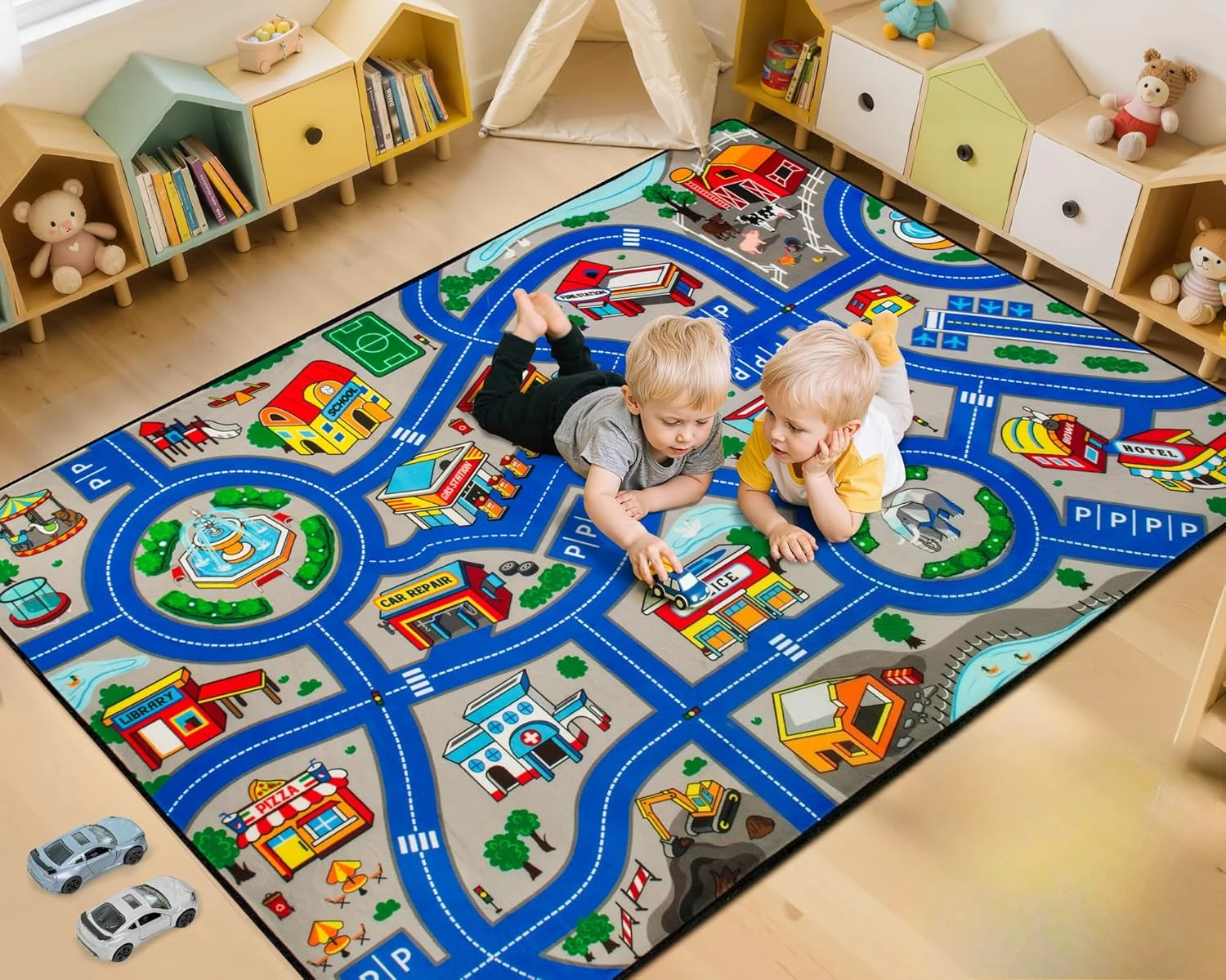 1pc Car Play Mat for Boys and Girls Highway City Traffic-Themed Rug for Kids Toy Cars Kids Rugs Playroom NonSlip Kids Play Rug