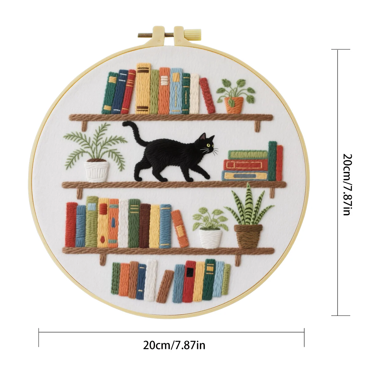 1 Stück 20X20CM/7,87 Zoll Die Katze auf dem Bücherregal Stickerei Starter-Kit DIY-Set Heimdekoration Nadelkunst Nähkunst – Detail 5
