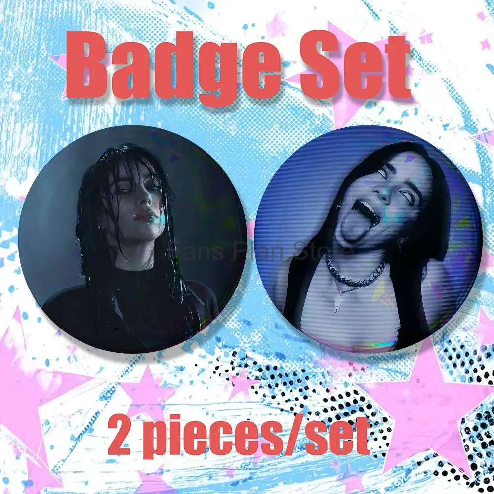 Singer B-Billie E-Eilish Brooches For Backpack Accessories 25,32,44,58,75mm Round Enamel Pins 2-piece Set Cartoon Anime Badge