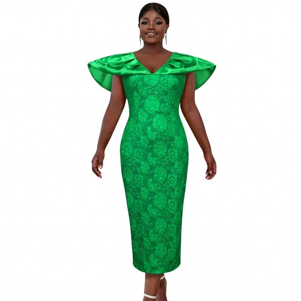 

African Dresses For Women Fashion Patchwork Short Sleeve Africa Clothing Summer Empire Ankle Length African OL Pencil Dress