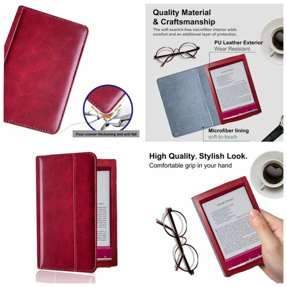 Premium Anti-fall 6inch E-Reader Case Leather Microfiber Lining Back Cover Soft Shockproof Folio Cover for Sony PRS T1