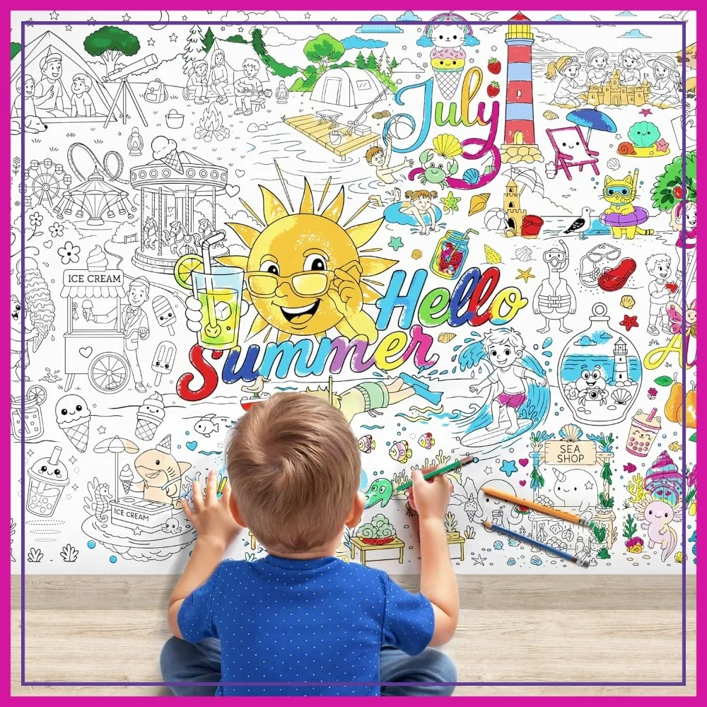 

Hello Summer! Giant Coloring Poster 75x30in - Large Tablecloth for Fun Activities