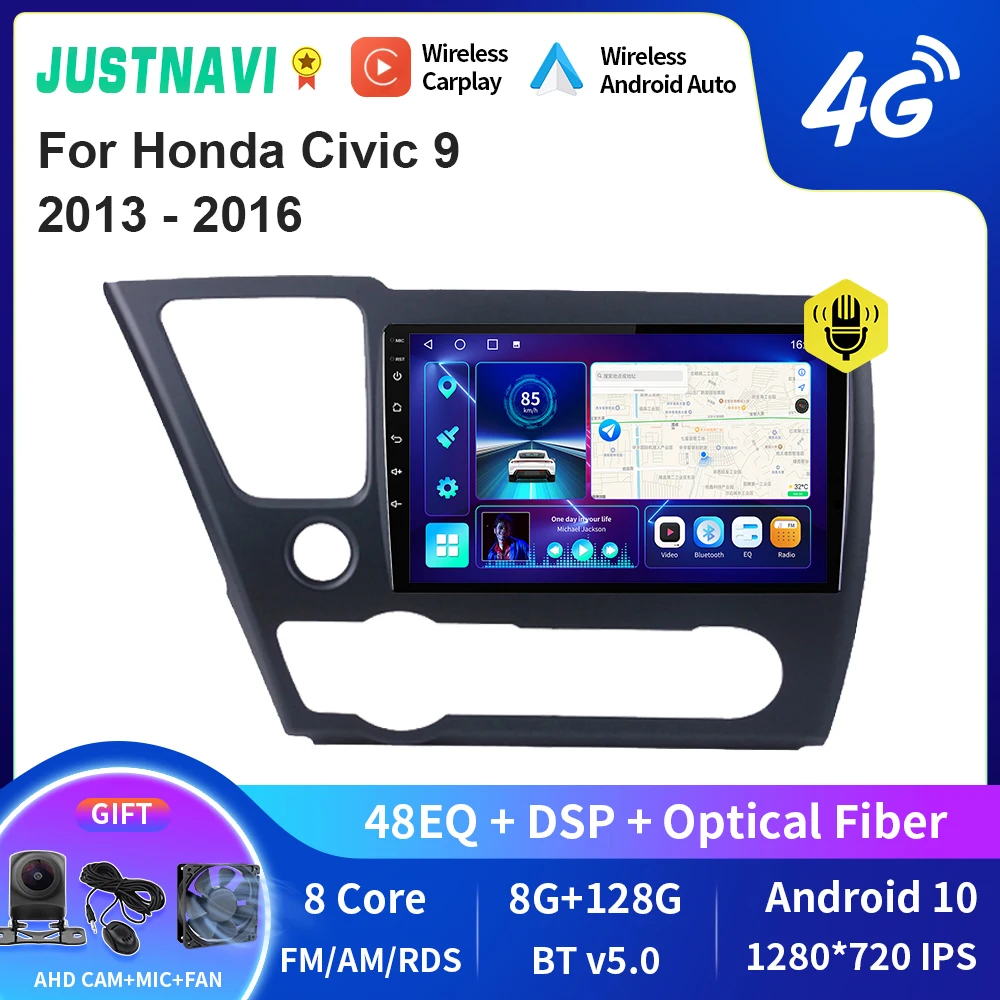 

JUSTNAVI QT10 беспроводной CarPlay Android авто радио для Honda Civic 9 2013 - 2016 стерео автомобильный мультимедийный видеоплеер GPS DSP DVD