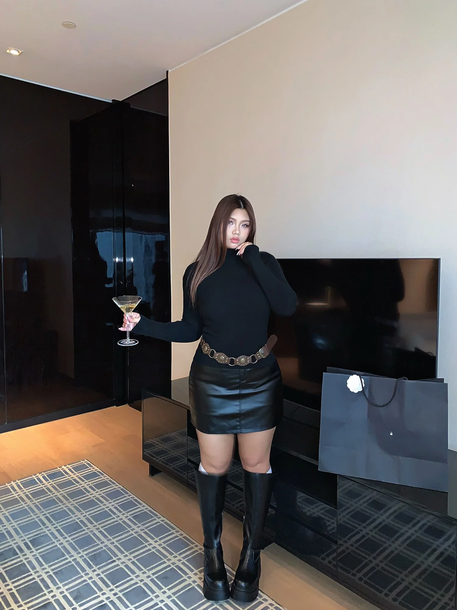 

Юбка-карандаш из искусственной кожи с высокой талией для женщин, облегающая, с эластичным поясом, осенне-зимняя, больших размеров