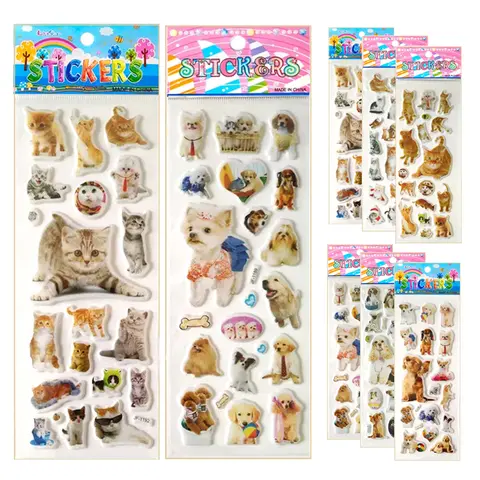 6 Sheets 3d Pet Dog and Cat Stickers for Car Styling Scrapbook Animal Bubble Reward Stickers for Kids Gift for Boy Girl Toy