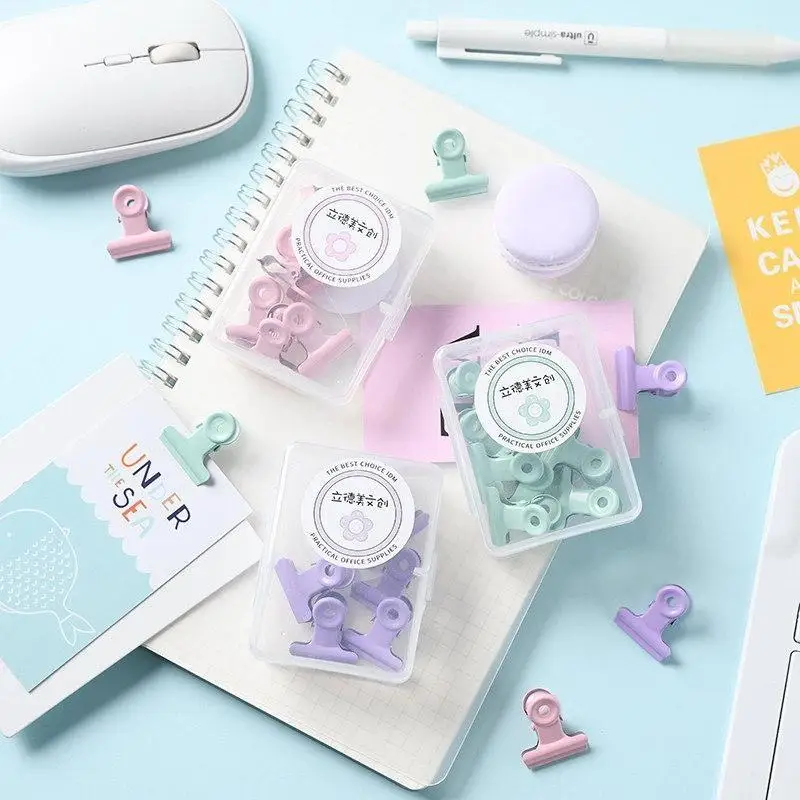 8PCS/Set Multiple Colors Vintage Metal Paper Clip Binder Clips Grip Clamps Ticket Paper Document Office School Stationery