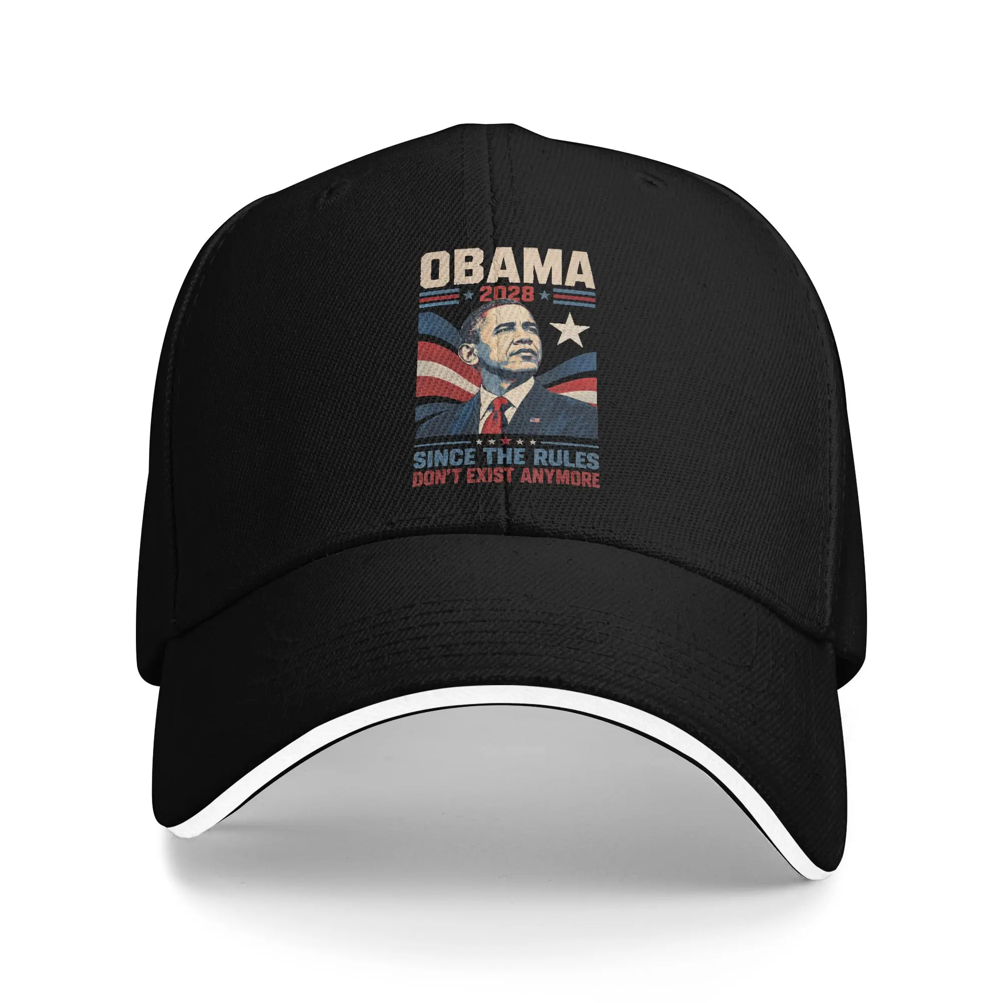 Obama 2028 Since Rules Don't Exist Anymore Sandwich Baseball Cap Casual Satire Breathable Adjustable Sun Cap Outdoor Gift Hats