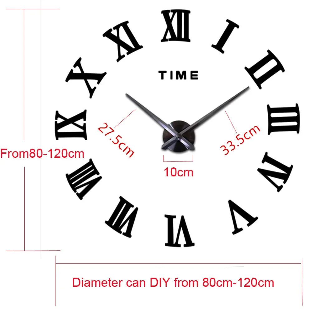 DIY Wall Clock for Home Living Room 80-120cm Modern Style Frameless 3D Wall Clock Acrylic Mirror Stickers Hotel Room Decoration - view 6