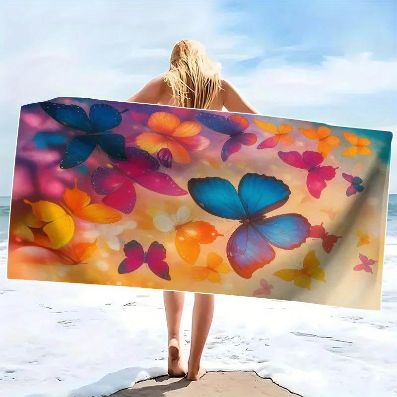 

1pc Vibrant Butterfly Beach Towel - High Absorbency, Quick-Dry, Soft & Lightweight Microfiber for Yoga, Pilates, Travel, Camping