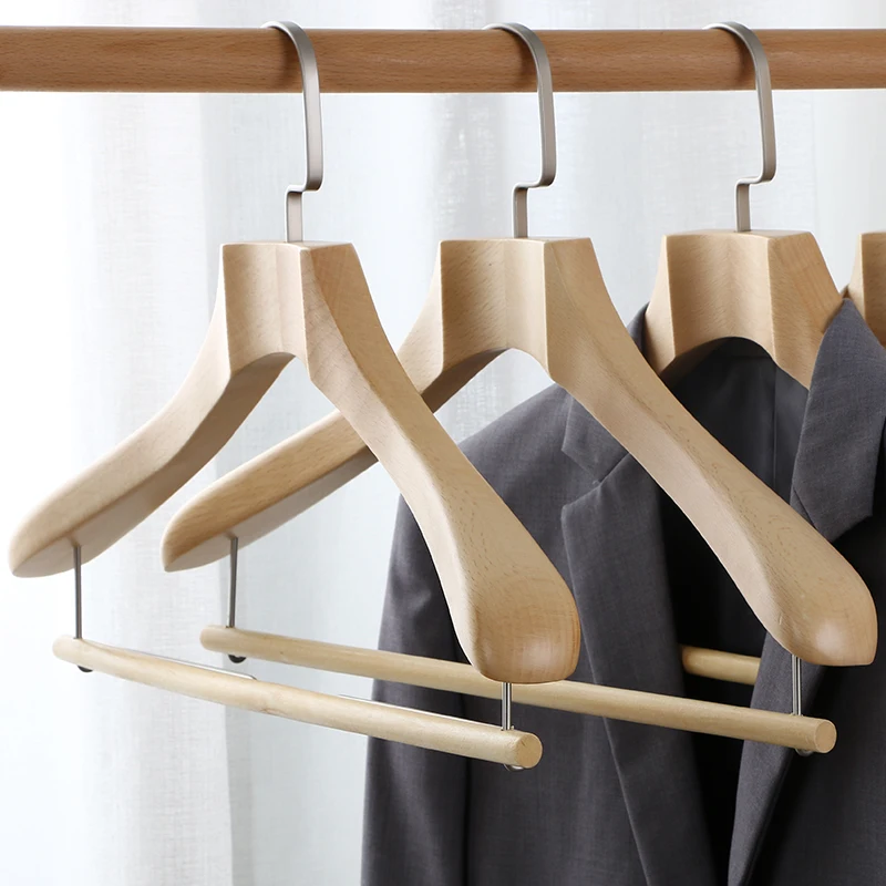 Luxury Hotel Wooden Coat Suit Hangers for Clothes Heavy Duty Wood Hanger with Anti-slip Bar Pants Hangers Wood