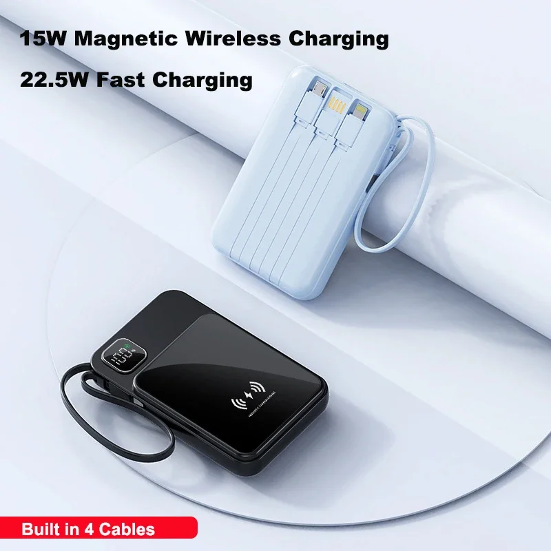 

10000mAh Magnetic Power Bank Built in Cable 22.5W Fast Charging External Battery for iPhone 16 Samsung Magsafe Charger Powerbank