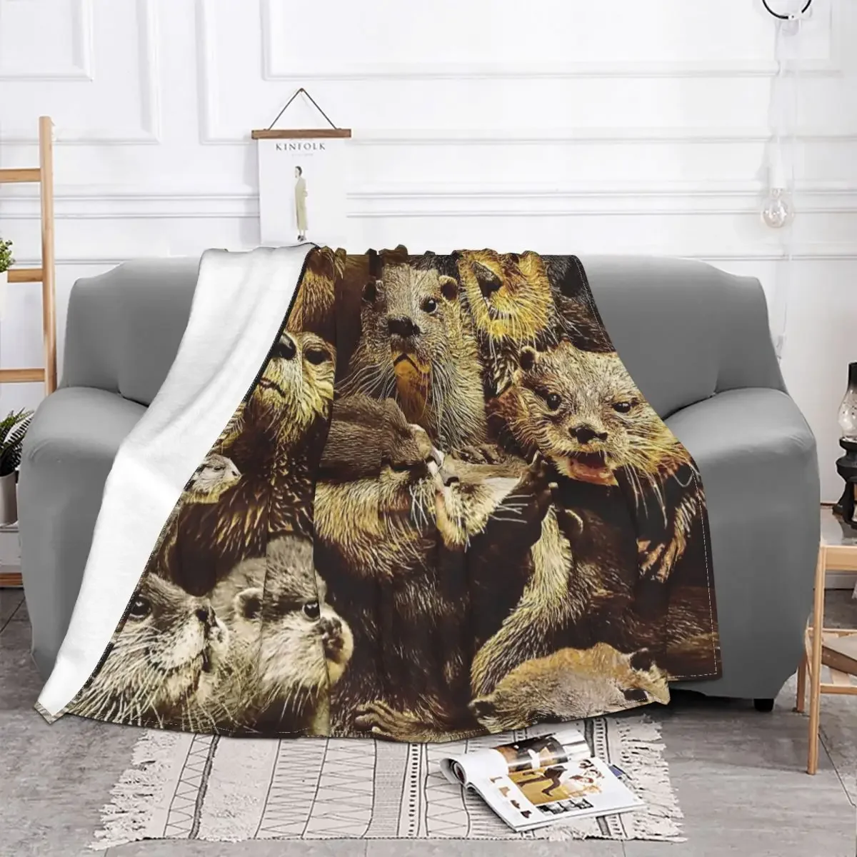 

Kawaii Sea Otters Baby Blanket Plaid Fleece Sofa Cover Spring/Autumn Cute Animal Ultra-Soft Throw Blanket for Home Car Rug Piece