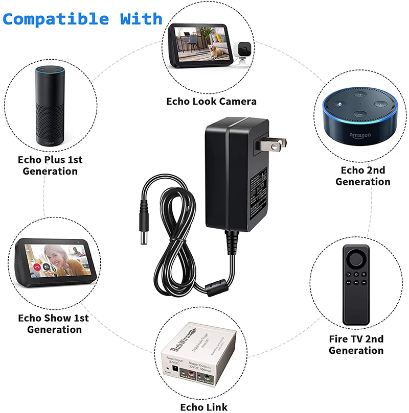 Echo-コード付き充電器,15v 1.4a,21w,Echo,第1世代および第2世代,echo