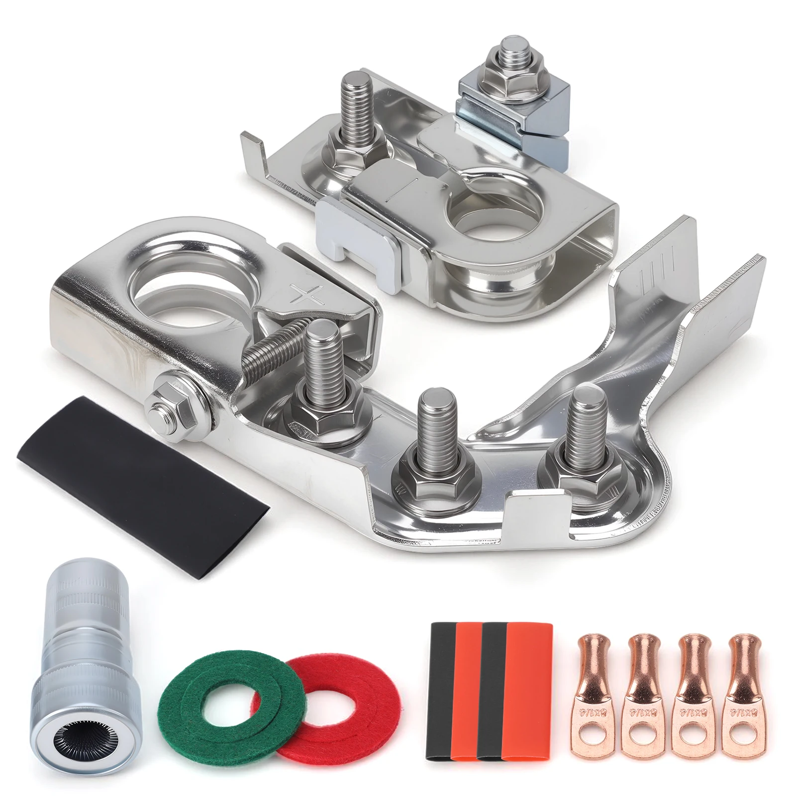 

926-603 Silver Battery Terminal Set Copper Nickel Plated Compatible For Ford F-250 F-350 F-450 Chevy Silverado 1500 Dodge Trucks