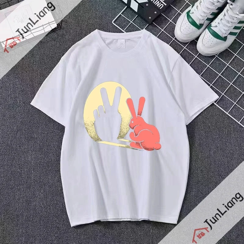 PEACEFUL RABBIT Peace Sign Shirt Bunny Rabbit Face T Shirt Animal Prints Crew Hippie Hip-hop Unisex T-Shirt XS-4XL