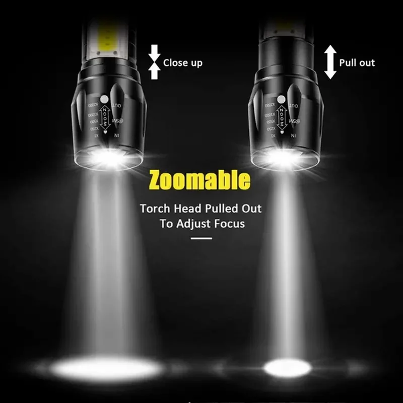 Powerful Mini LED Flashlight COBtXPEZoom Torch Built In Battery USB Rechargeable With Pen Clip Outdoor Camping Emergency Lamp