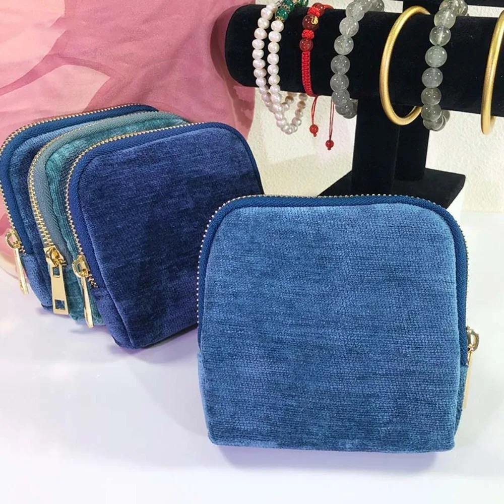 

Packaging Box Multi-Layered Flannel Jewelry Zipper Bag Velvet Portable Cloth Jewelry Organizer Soft Solid Color Purse Women