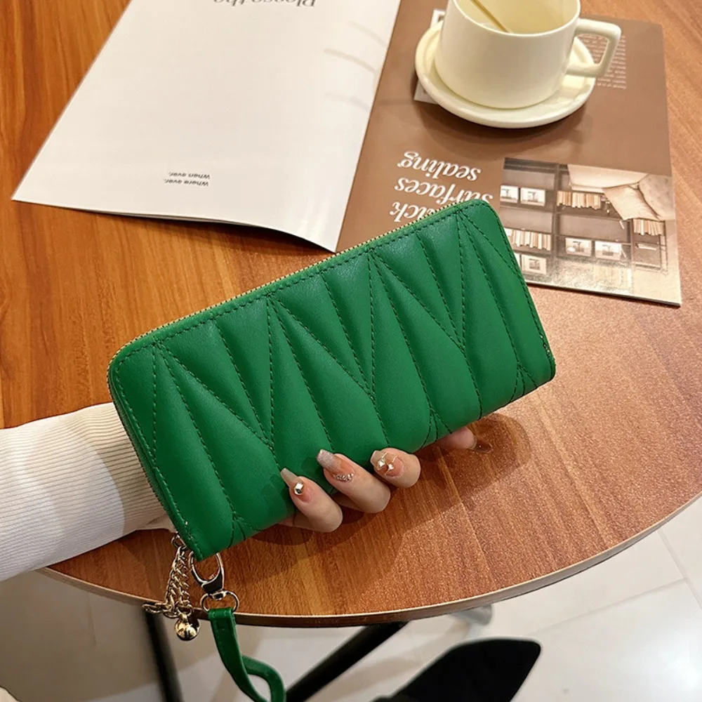 New Card Holder Long Wallet PU Leather Zipper Money Clip With Wrist Strap Phone Bag Ladies