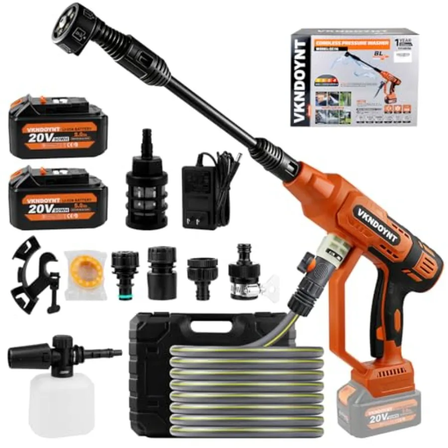 

Беспроводная мойка высокого давления с краном и соединителем для садового шланга, 2 аккумулятора 5.0 Ач, 2000 фунтов на кв. дюйм (макс.), портативная мойка высокого давления с багажником для переноски