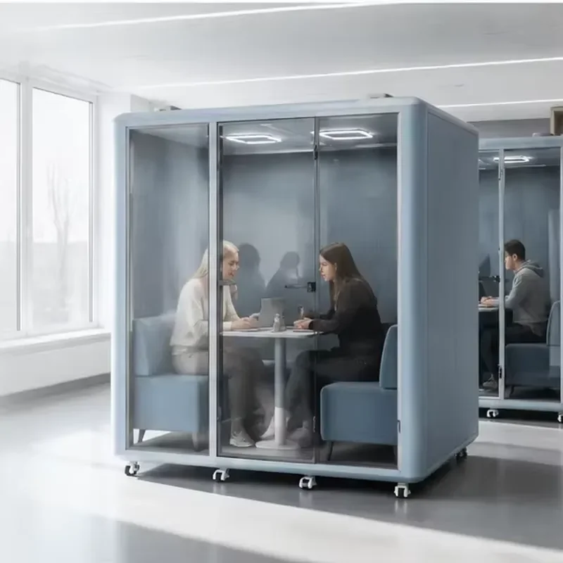 Movable Four Person Soundproof Conference Cabin Office Phone Booth Prefabricated Studio Box with Advanced Ventilation System