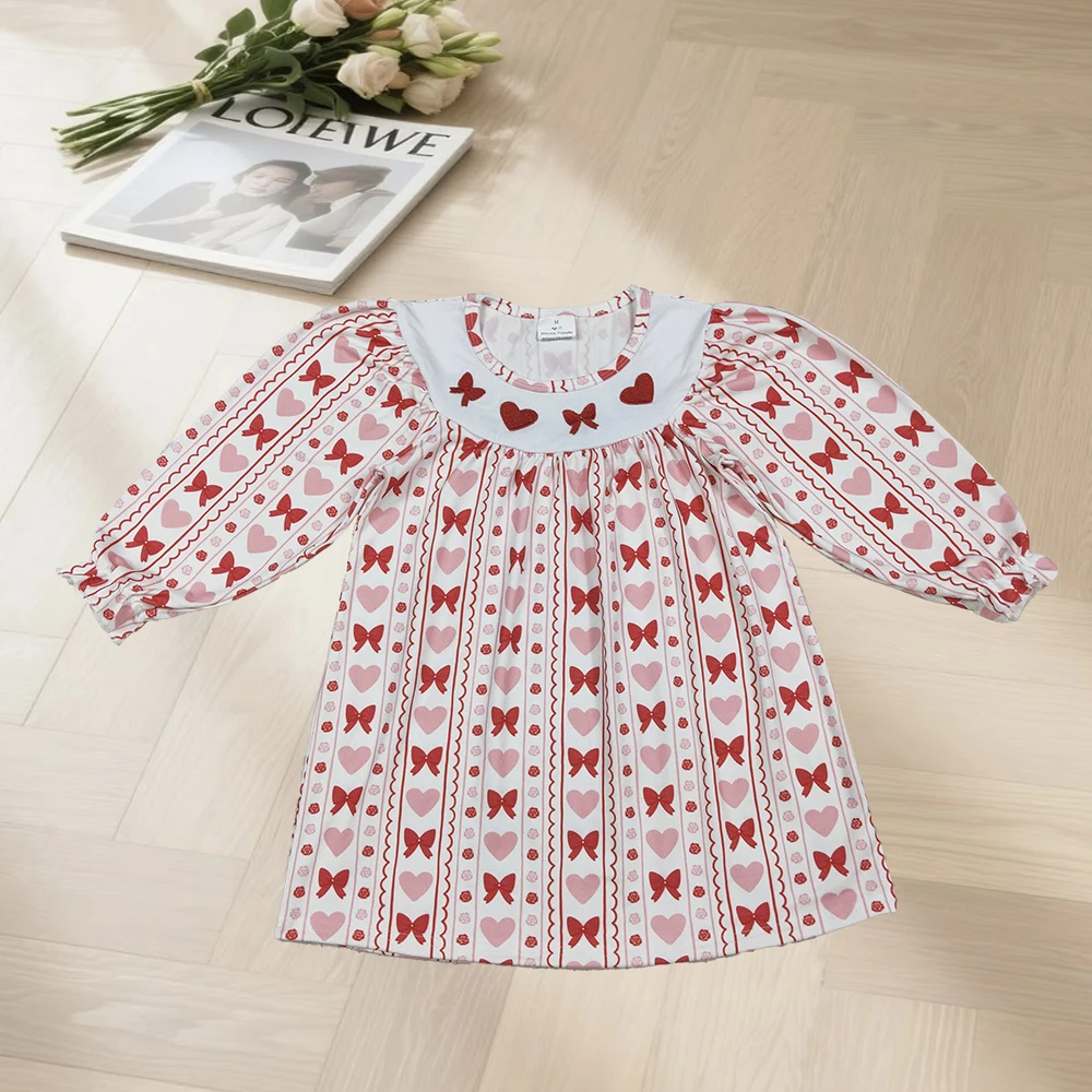 

10.21 платья для маленьких девочек с вышивкой и бантиками в полоску для маленьких девочек, платья длиной до колена на день Святого Валентина