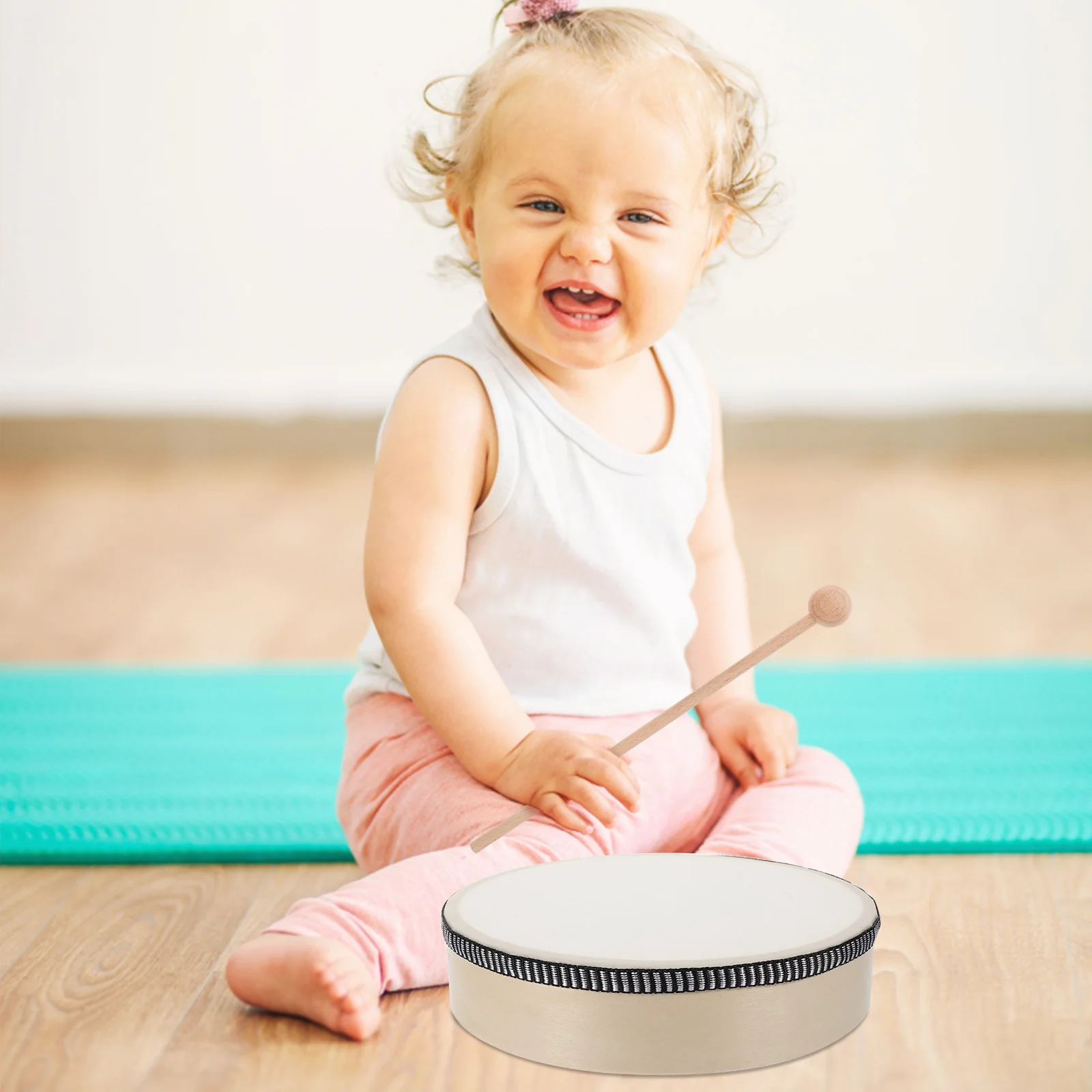 8 بوصة طبلة يدوية أداة قرع طبل أداة أطفال موسيقية الخشب قرع اللعب الطبول التعليمية طفل صغير