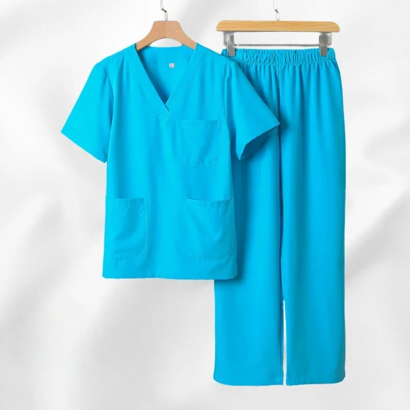 Uniforme da lavoro ospedaliera in tinta unita con fiocco spa sottile ad asciugatura rapida da donna |   Scrub da infermiera estiva unisex