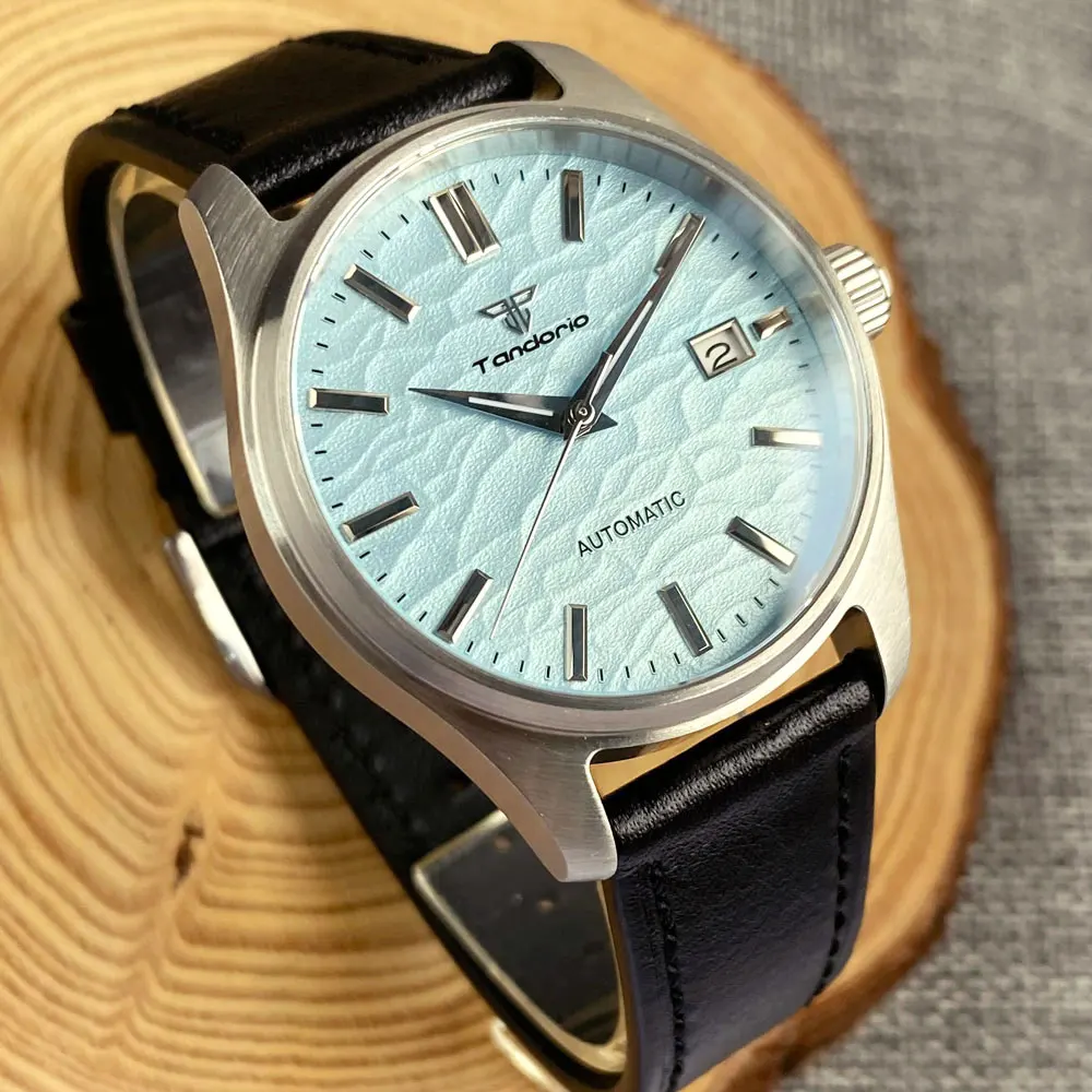 Tandorio Wave Stripe Dial Blue Yellow pilot watch 39mm Automatic Pilot Watch for Men 200m Waterproof NH35A Sapphire Glass
