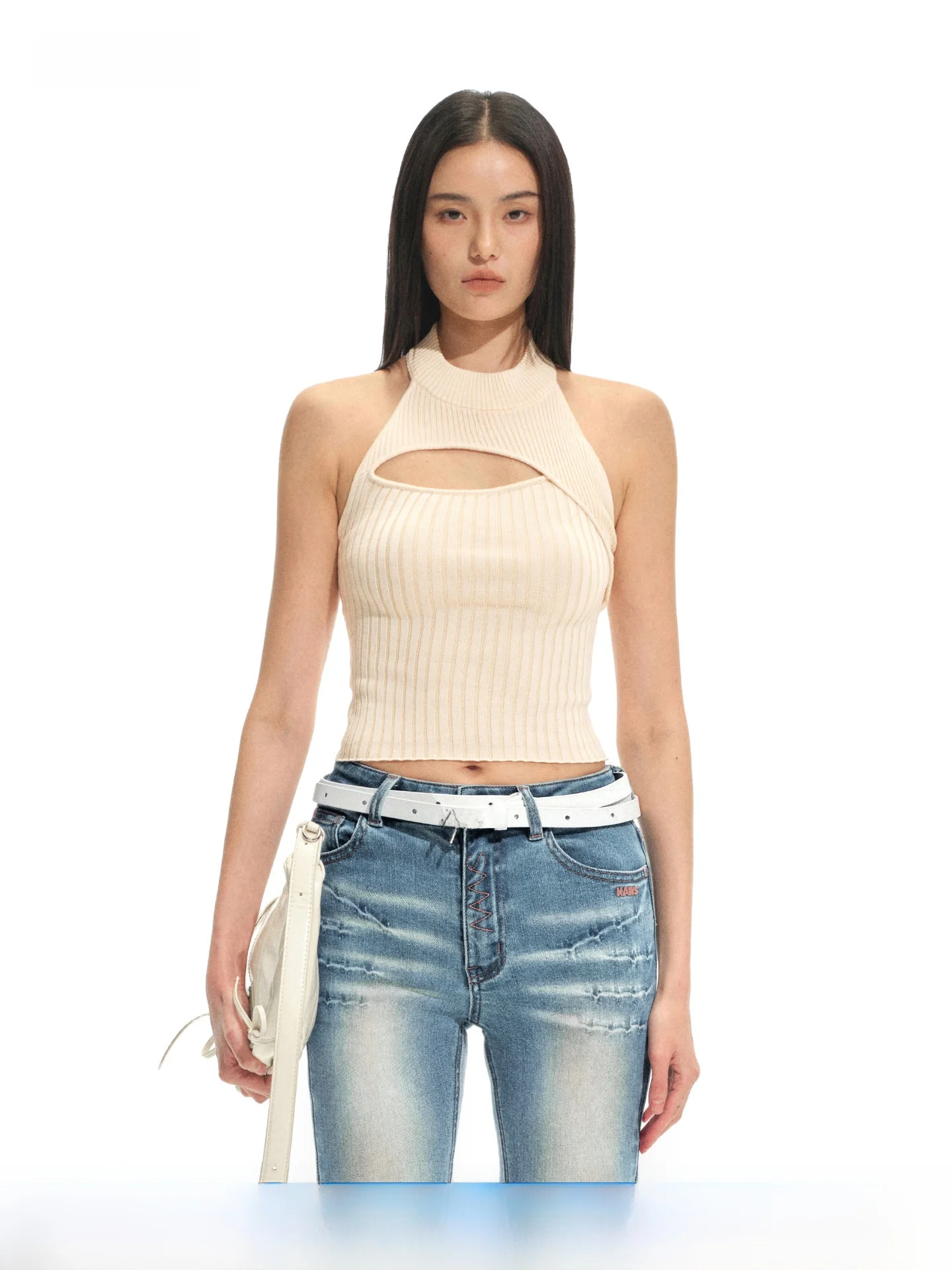 

NAWS Oscar Wool Blend Slim Fit жилет с высоким воротником и рюшами, ажурный дизайн, модная женская майка, простой слэ