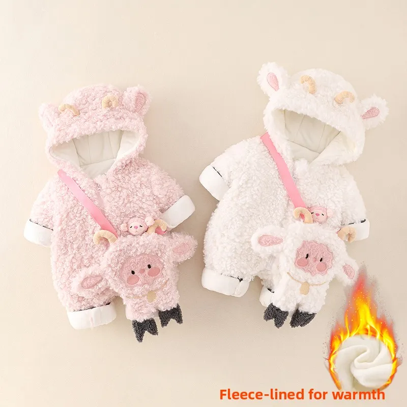 

Thiened, хлопковая зимняя одежда, детский костюм Rer, маленький детский комбинезон на шерстяной подкладке, милая детская одежда, длинные штаны с высокой талией