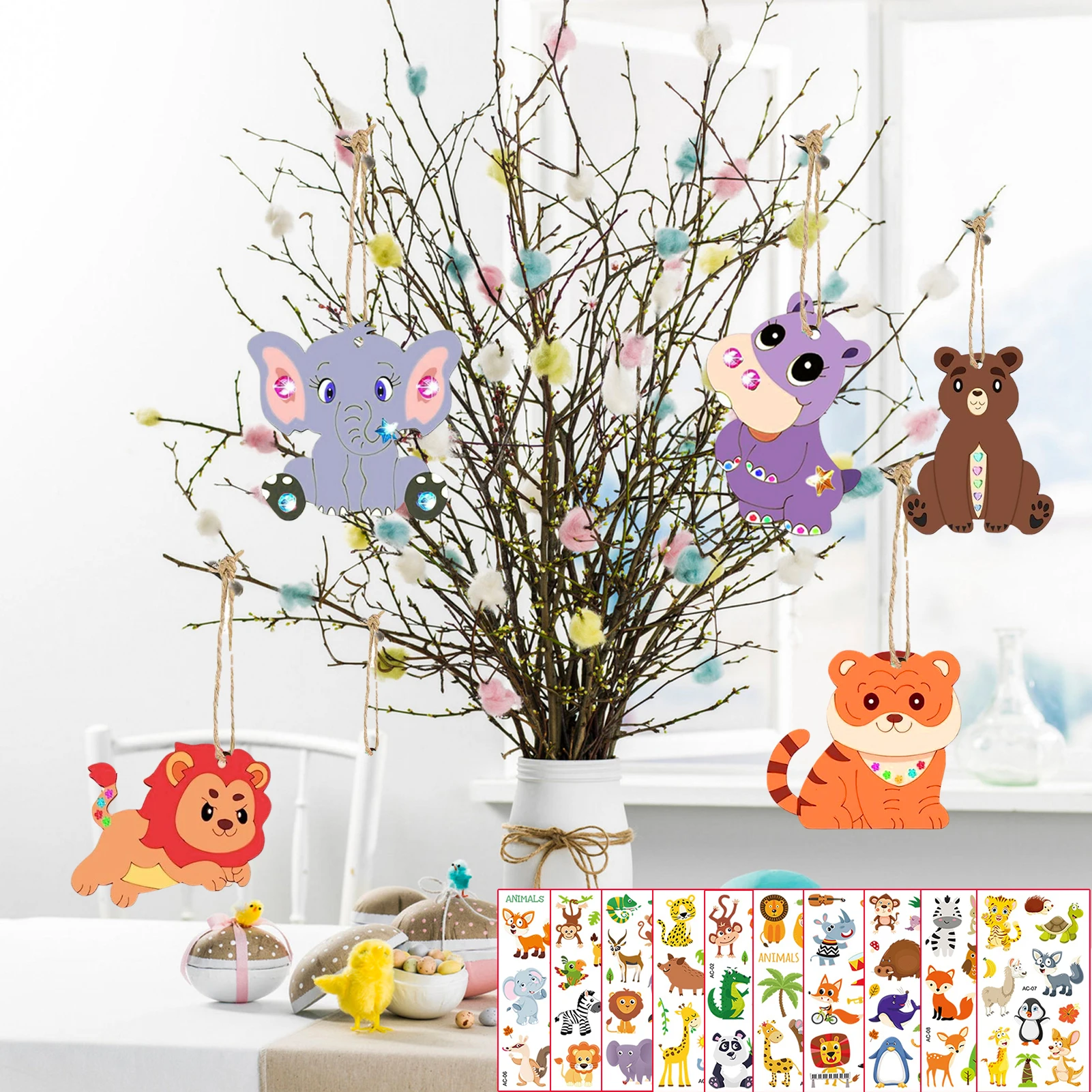 270PCS Zestaw drewnianych rękodzieła dla zwierząt, rękodzieło urodzinowe, drewniane wisiorki do malowania, zestaw rzemieślniczy