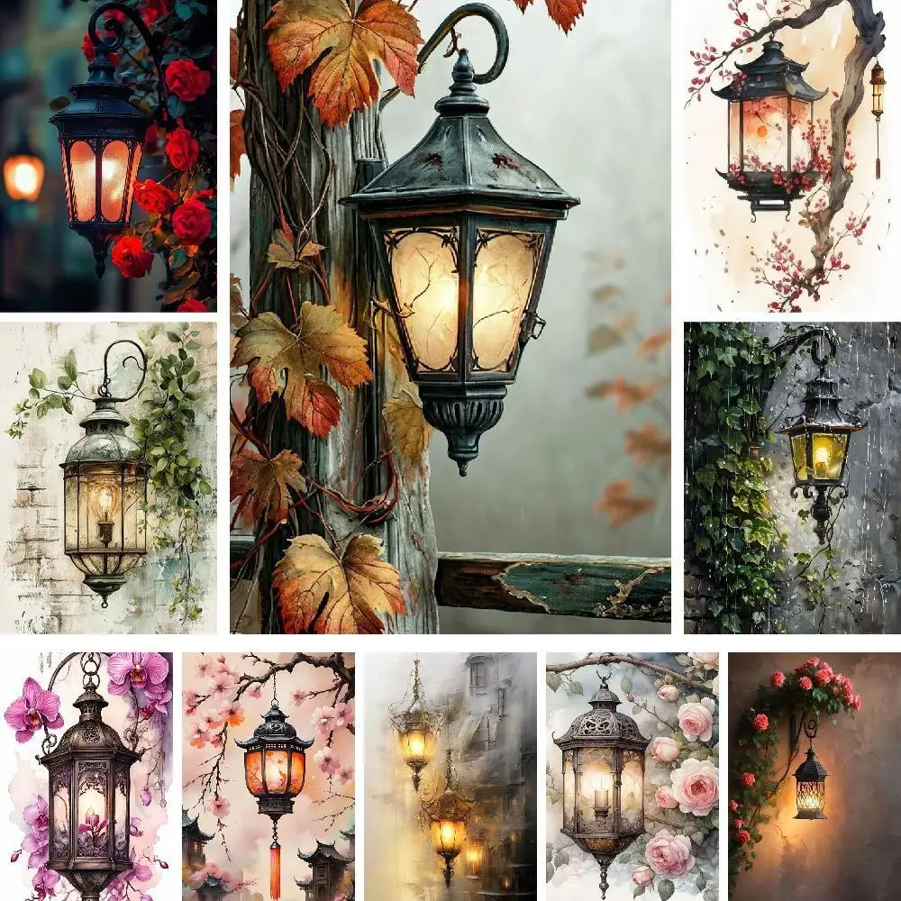 

Lantern Landscape Diy Unframe Chinese Scenery Painting By Numbers HandPainted Acrylic Pigment Canvas Drawing Coloring Picture