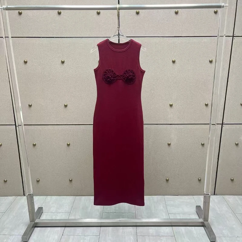 

Women's Threaded Hand-Hooked Patchwork Dress, Round Neck Sleeveless Midi Dress, High Quality Cotton Dress, Summer, New, 2025