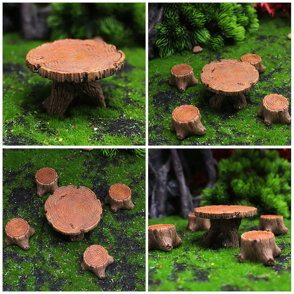 Resin Stump Stool Miniature Garden Chair for Fairy Garden Decor, Tree Stump Table Ornament