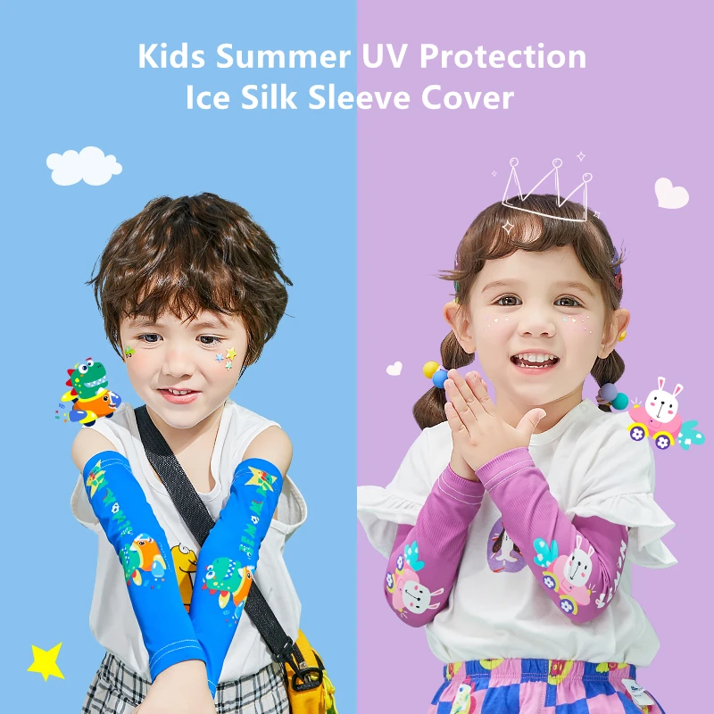 

Летние детские солнцезащитные рукава с милым рисунком динозавров и единорогов, дышащие, из ледяного шелка, для улицы