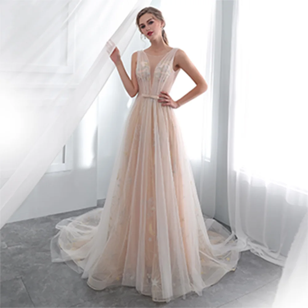 

A-Line Floor Length O-neck Cap Sleeve Tulle Sleeveless Elegant Graceful and Exquisite Lace Sweep Train Lace Up Back Custom Size