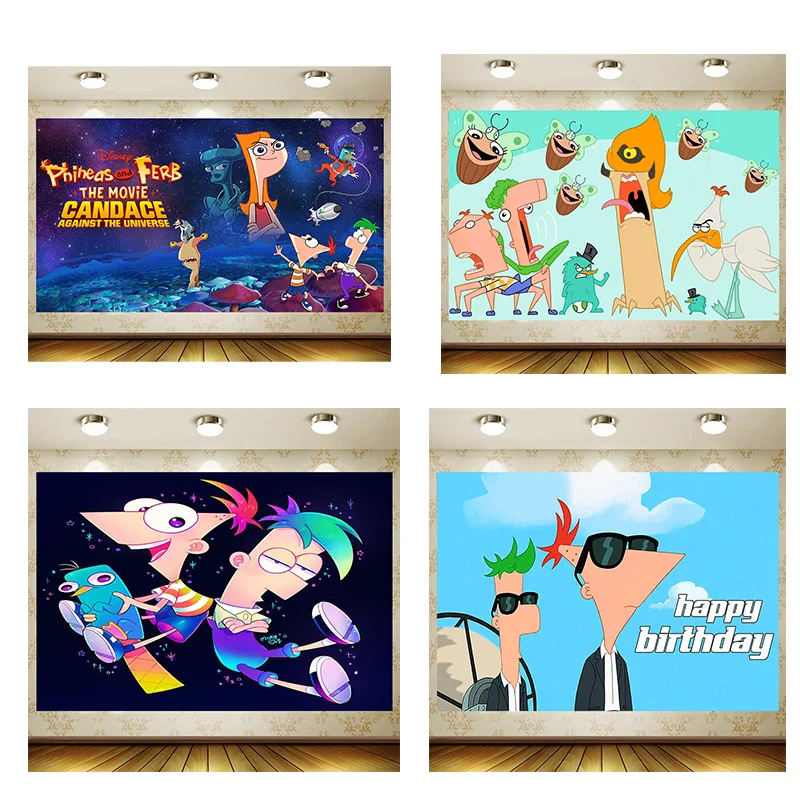 

Phineas and Ferb Backdrop Children Birthday Supplies Girl Princess Party Banner Kid Cartoon Decoration Background Photography