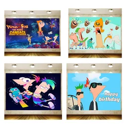 Phineas and Ferb Backdrop Children Birthday Supplies Girl Princess Party Banner Kid Cartoon Decoration Background Photography