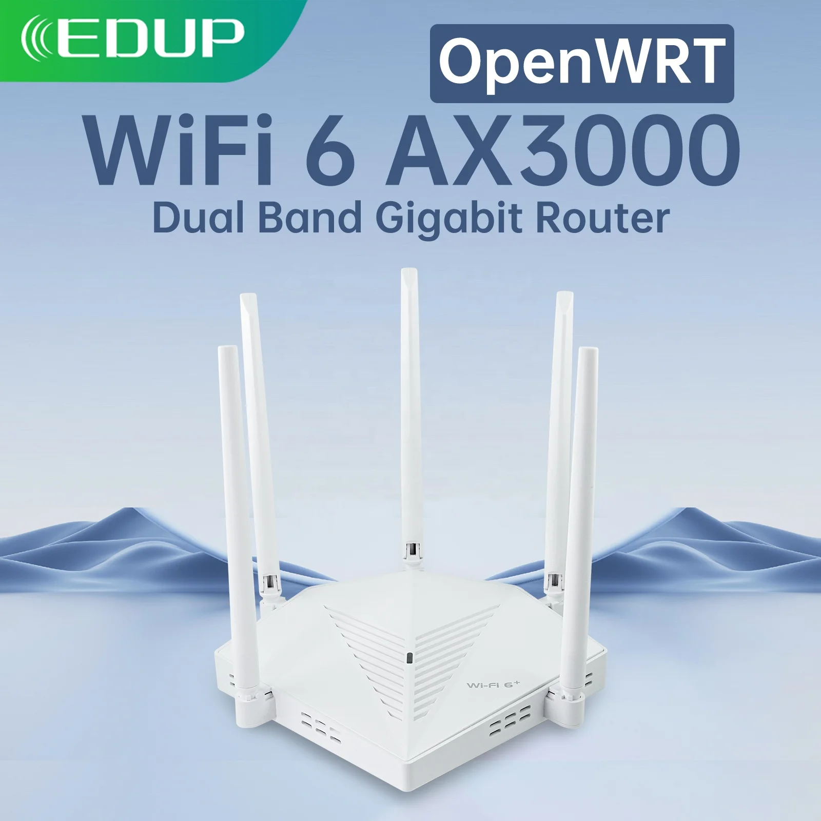 EDUP RT2980 AX3000 Dual Band Gigabit Wifi 6 Mesh Router 3000Mbps OpenWRT Universal Rentang Sinyal Lebar Router dengan Harga Bagus