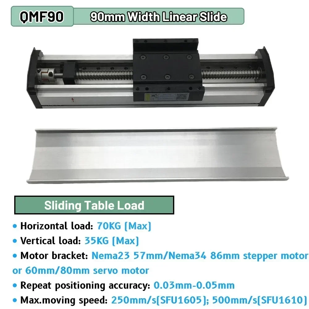 90 Wide Nema 23 57mm XYZ Axis Linear Rail Stage Fully Enclosed BallScrew Aluminum Sliding Table SFU1605/1610 Ball Screw Actuator