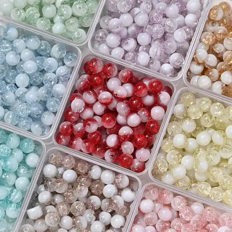 10mm/30pcs 달콤한 라운드 비즈 반투명 젤리 컬러 폭발 패턴 유리 구슬 수제 DIY 팔찌 목걸이 비즈