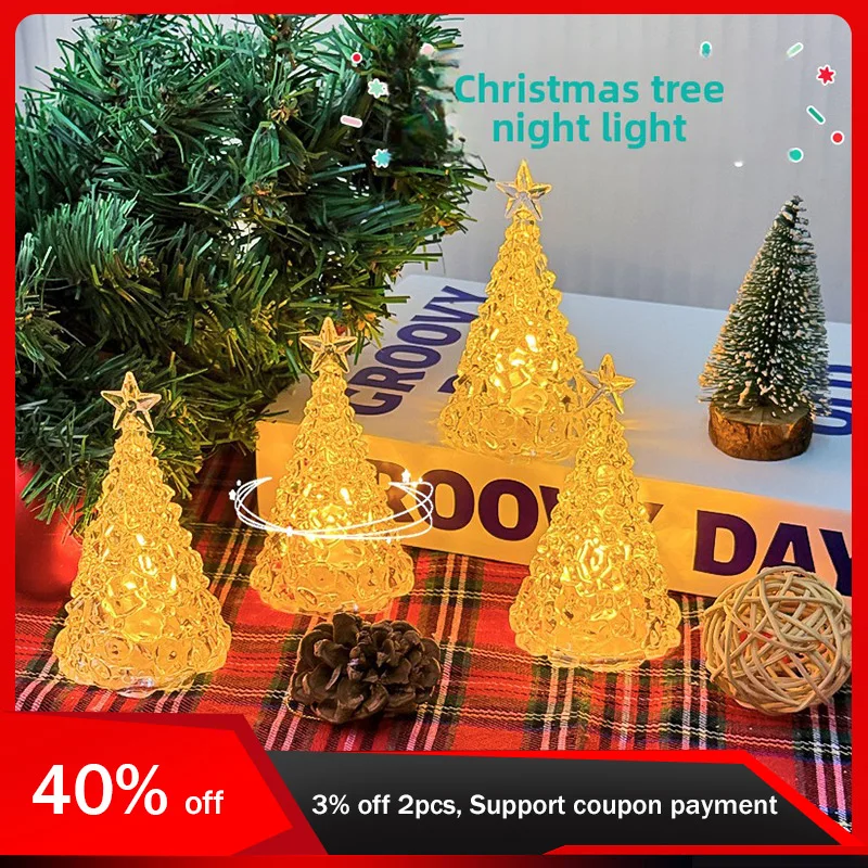 

13cm/5.12in Plastics Christmas Tree Night Light Atmosphere Creativity Led Display Lamp Ornaments Collectible Regalo Holiday Gift