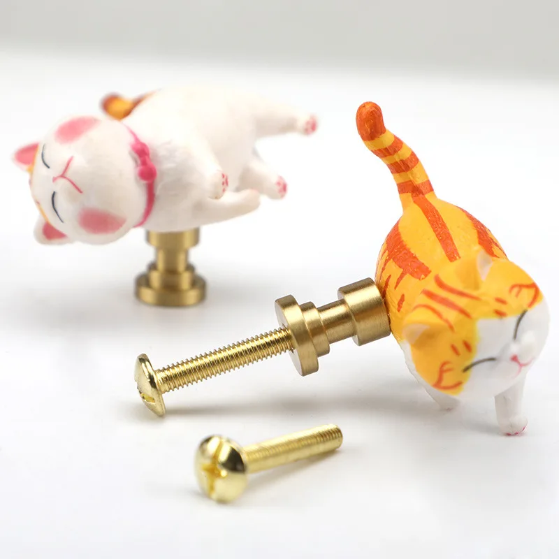 Cartoon Little Cat Cabinet Handle Nordic Garfield Cat Children's Room Cute Wardrobe Drawer Cabinet Furniture Small Handle